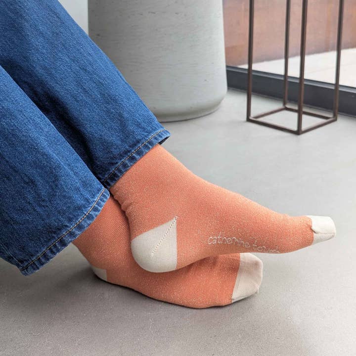 glitter peach Women's Organic Glittery Cotton Crew Sock (WINTER SALE) for wholesale on Faire0