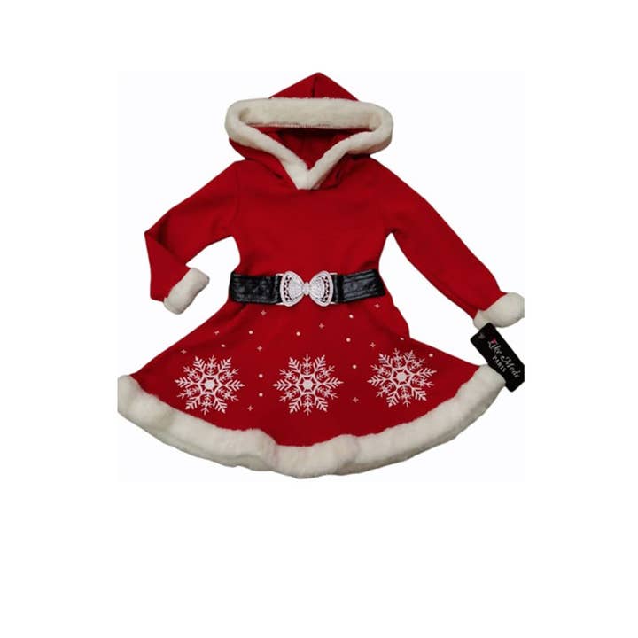 Vestido navideño rojo con cinturón negro y diseño de copos de nieve 1-7 años para venta al por mayor de red white
