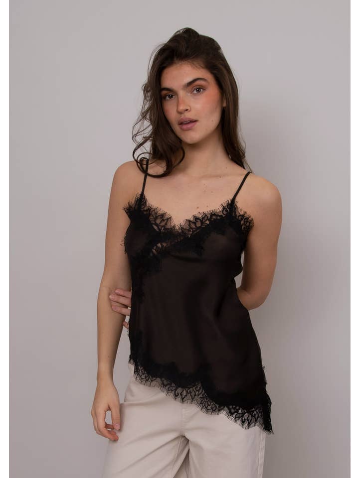 RD Style - Wholesale Camisole - Women's - REILA ASYMMETRIC CAMI W/ LACE TRIM- 57W451S8