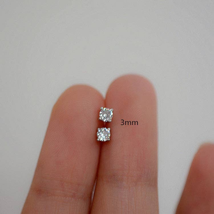 Haengseongworkshop - Wholesale Stud/Post Earrings - 1 Pair 3/4/5mm Moissanite Prong Sterling Silver Earrings Studs3