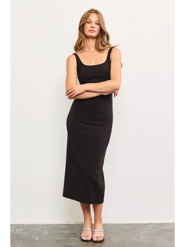 Black BACK SLIT FITTED SLEEVELESS LONG DRESS for wholesale on Faire