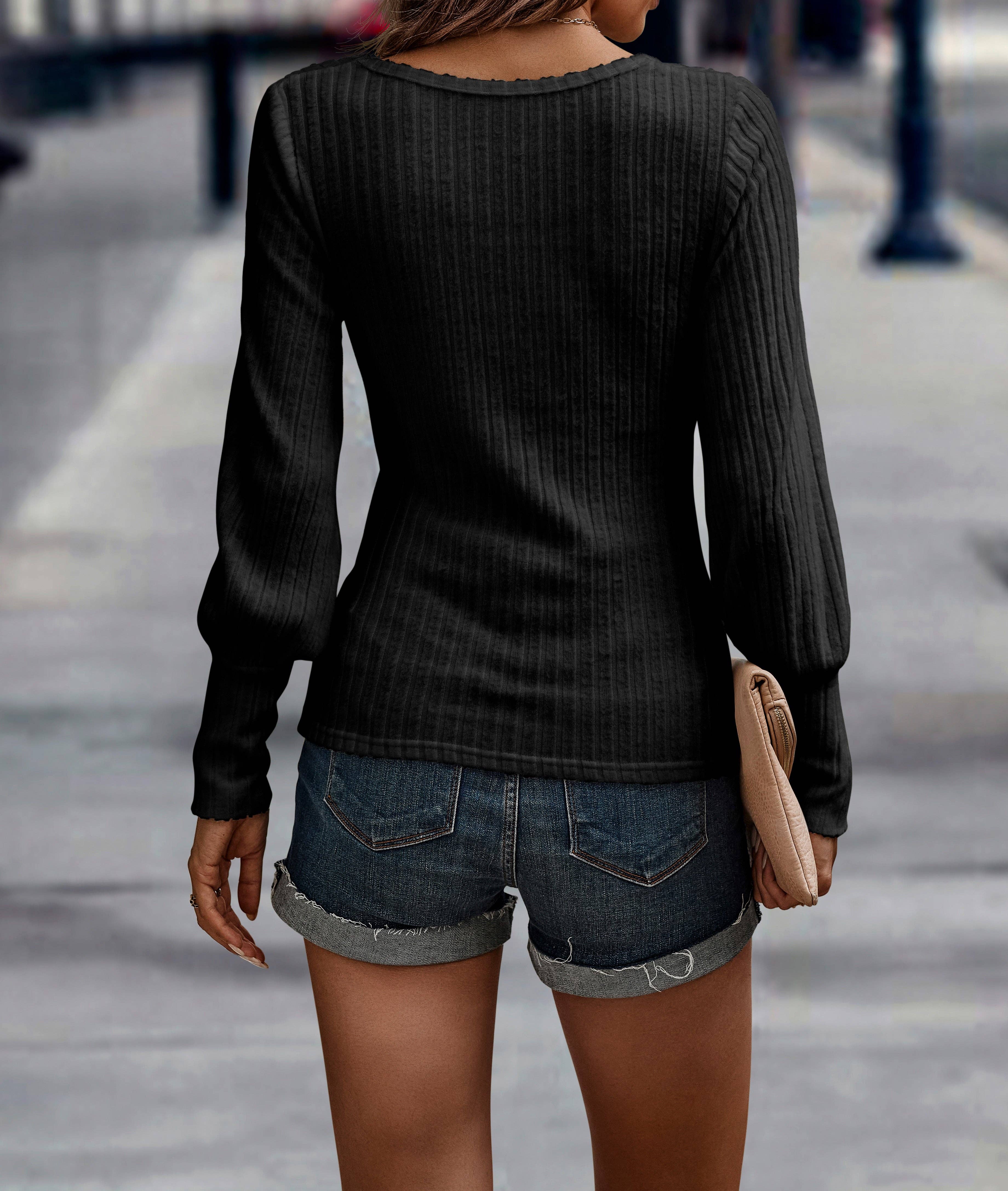 eLook - Wholesale Knit Top - Women's - SZ1-TP2109 Soft Ribbed Knit Bishop Sleeve Top19