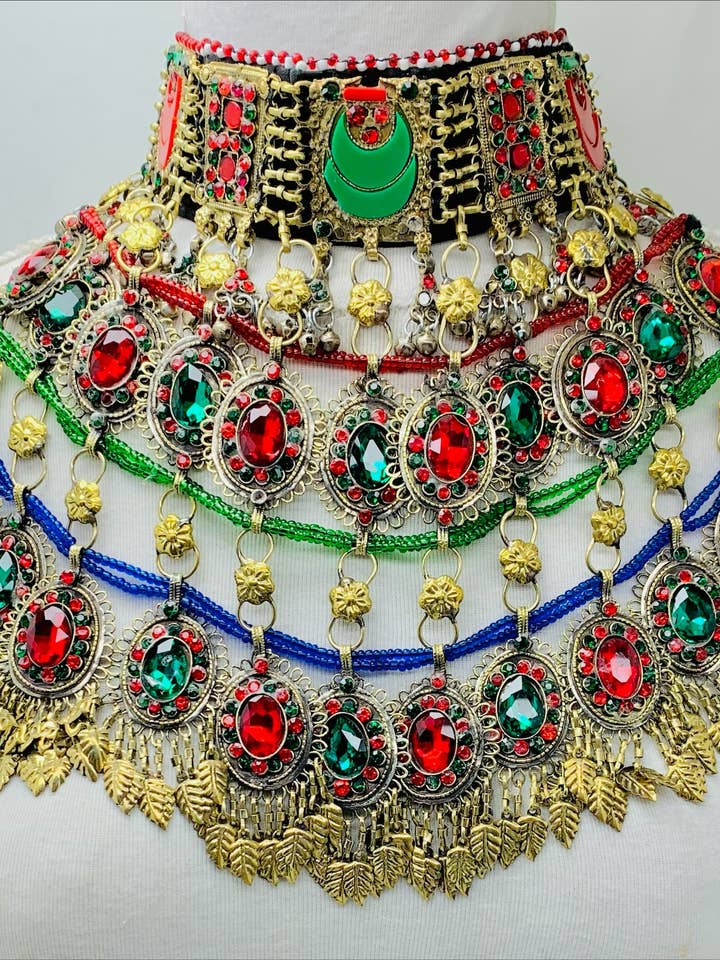 Collier ras-du-cou afghan multicouche fabriqué à la main pour la vente par vintarust
