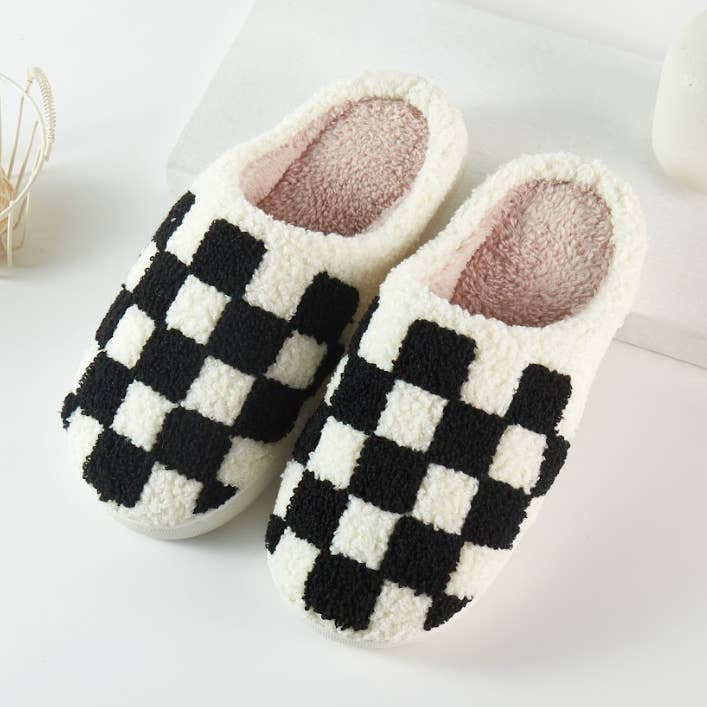 6prs færdigpakkede sorte tjekkede plystøfler hyggelige skridsikre for engroshandel hos StarryNYC