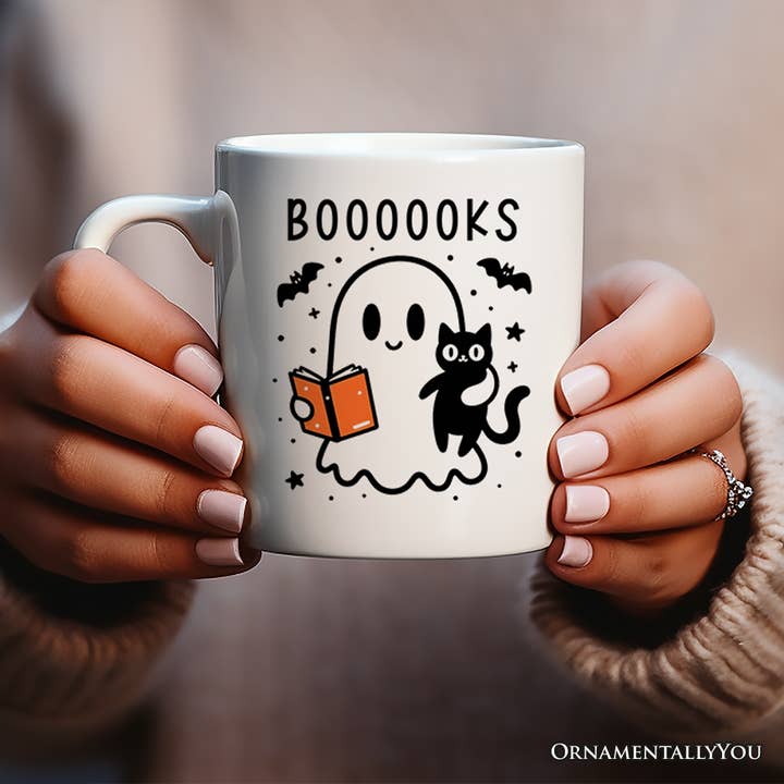OrnamentallyYou - Wholesale Coffee mug - Boooooks and Purrs Gift Halloween Mug
