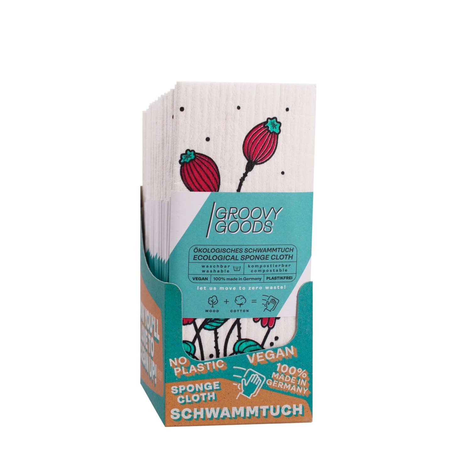 Groovy Goods - Vente Torchon - Tissu éponge écologique, motif coquelicot.