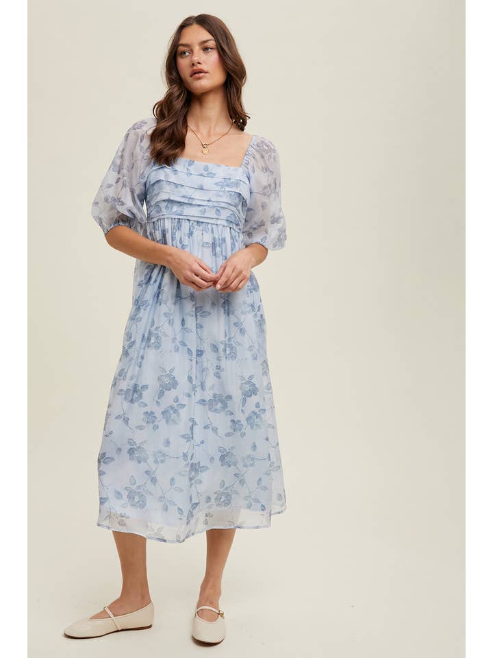 Wishlist Apparel - Venta al por mayor Vestido - Mujer - VESTIDO MIDI CON DETALLE DE BUSTO PLISADO FLORAL/WL24-9358