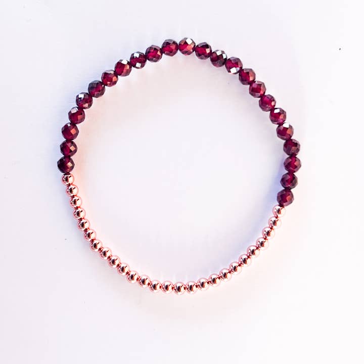 The Blue Yogi - Wholesale Beaded Bracelet - Dainty and Elegant Multi-Faceted Garnet beads + Genuine Copp