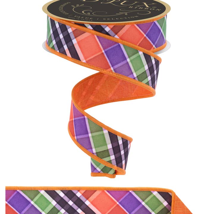 1.5"X10Yd Bold Plaid/Fused Lime/Prpl/Blk/Orng LX1118RY for wholesale by DecoExchange