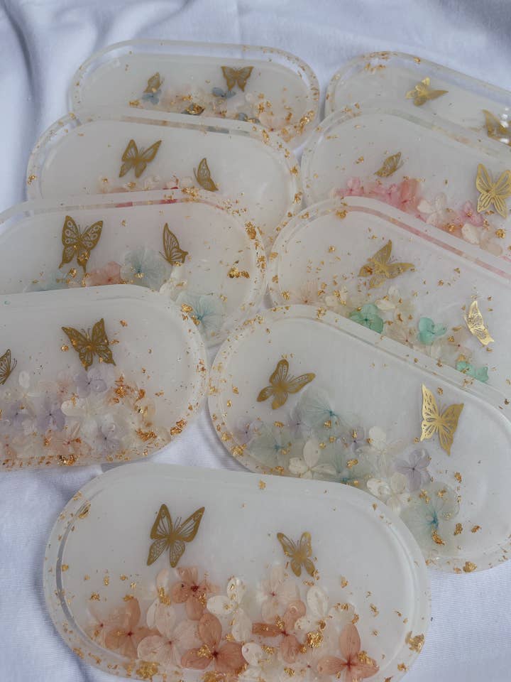 Butterfly Garden Hydrangea Tray Oval in Milky White for wholesale by Msn J Arts