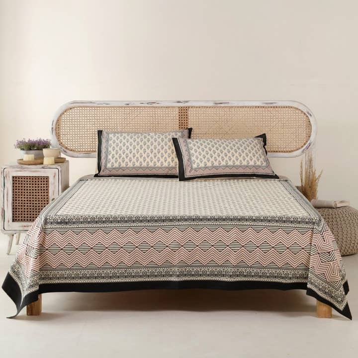 Beige Black Maroon Pure Cotton Double Bedsheet With Pillow Covers |King Size for wholesale on Faire