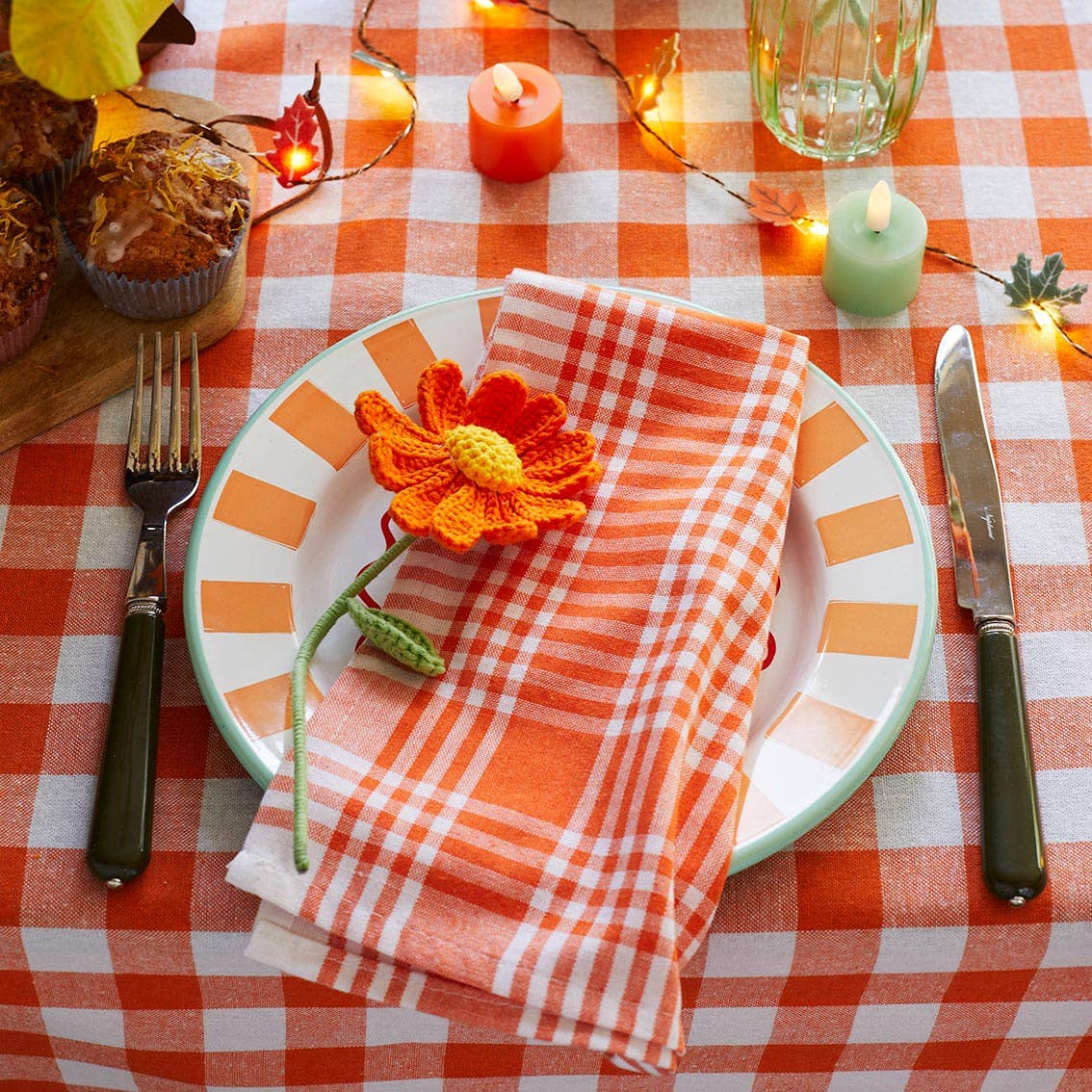 Talking Tables EU - Wholesale Dinner & Cloth Napkin - Bon Appetit Orange & White Fabric Gingham Napkins/Tea Towels - 2 Pack1