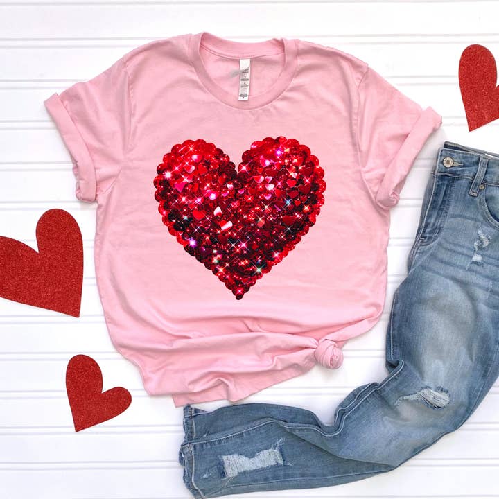 Sparkling Love- Pink Graphic Tee for wholesale by Dixie Grace Mercantile