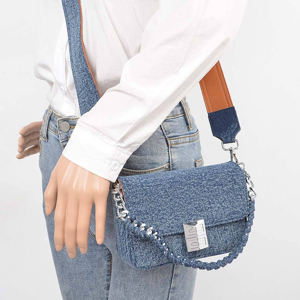 3AM BY H&D ACCESSORIES – Großhandel Schultertasche – Damen – Schultertasche aus Denim mit Kettenverschluss2