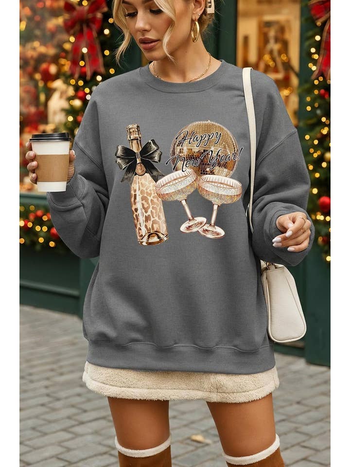 Pink Irene Wholesale - Wholesale Shirt - Women's - Cheers Champagne Graphic Sweatshirt4