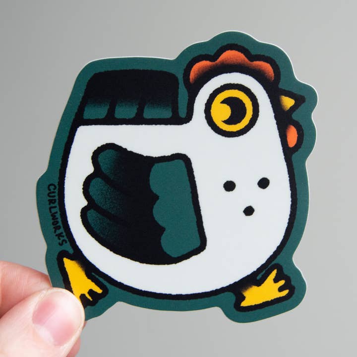 Chicken on the Move - Adhesivo de vinilo de 3 pulgadas para venta al por mayor de Curlworks