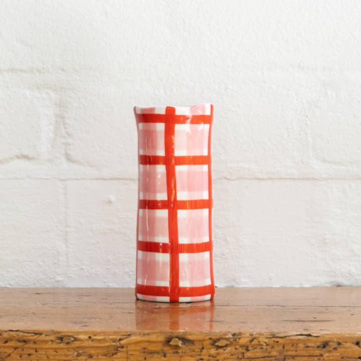 Small Pink and Red Gingham Vase for wholesale by Noss and Co