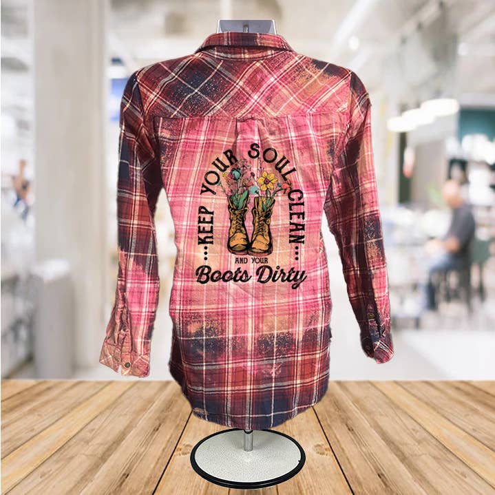 Infidel Nation Apparel - Wholesale T-Shirt (Graphic) - Unisex - Keep Your Boots Dirty & Your Soul Clean Bleached Button Down1