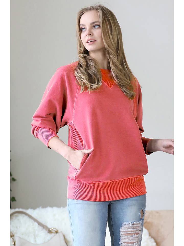 42POPS - Wholesale Sweatshirt - Women's - ',,,, Washed French Terry Pullover With Side Pockets17