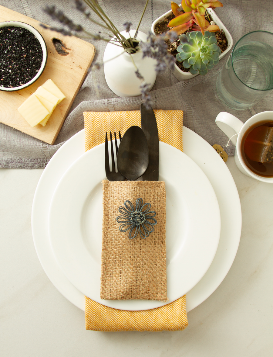 Cutlery Couture - Wholesale Napkin Ring - Slate Jute Flower - Set of 81