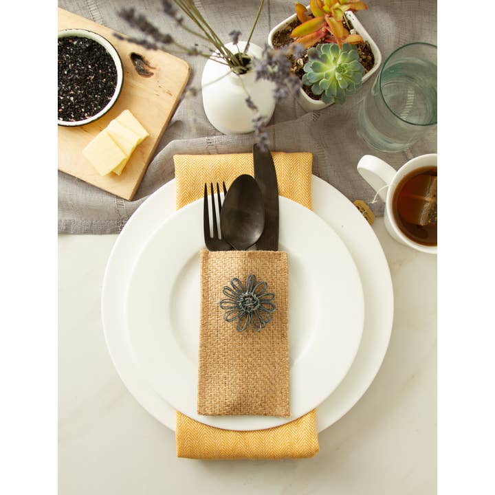 Cutlery Couture - Wholesale Napkin Ring - Slate Jute Flower - Set of 81