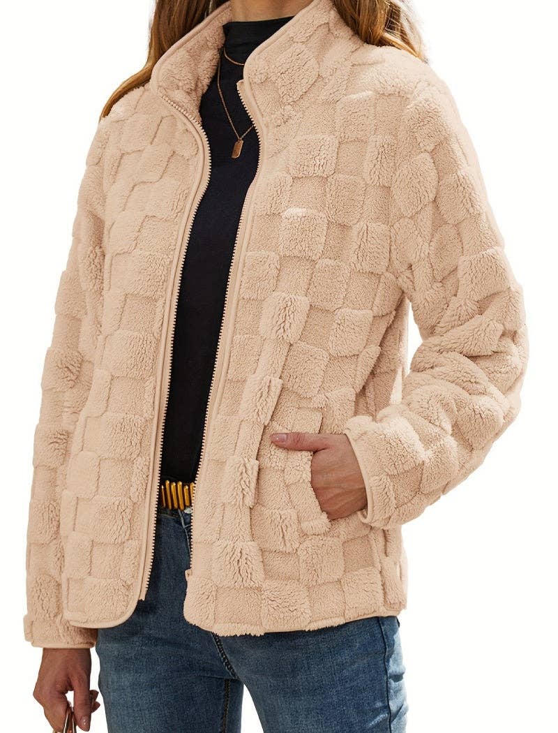safistyle - Wholesale Jacket - Women's - Checkered Texture Zip-Up Jacket4