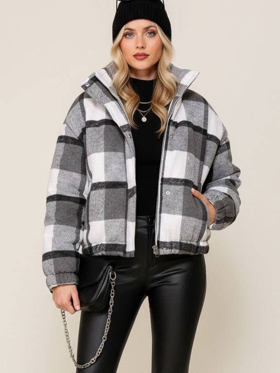 Plaid Print Puffer Jacket 3 for wholesale by TIMING