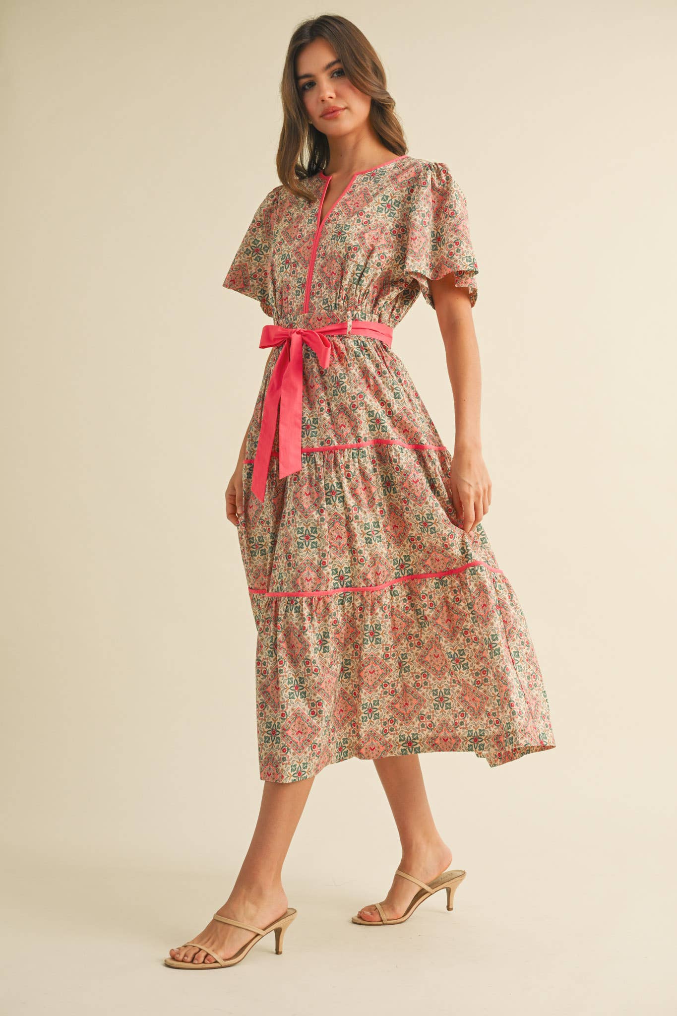 &MERCI - Vente Robe – femme - ROBE MIDI IMPRIMÉE À LIENS CONTRASTÉS MDR38219