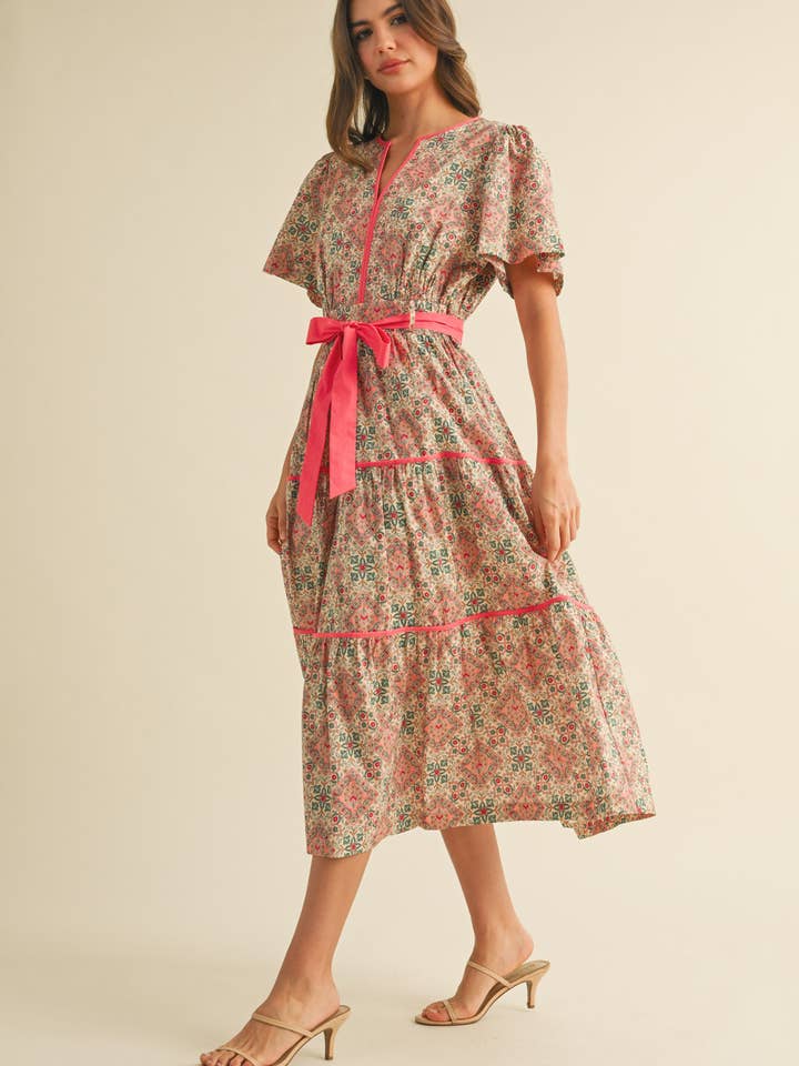 &MERCI - Vente Robe – femme - ROBE MIDI IMPRIMÉE À LIENS CONTRASTÉS MDR38219