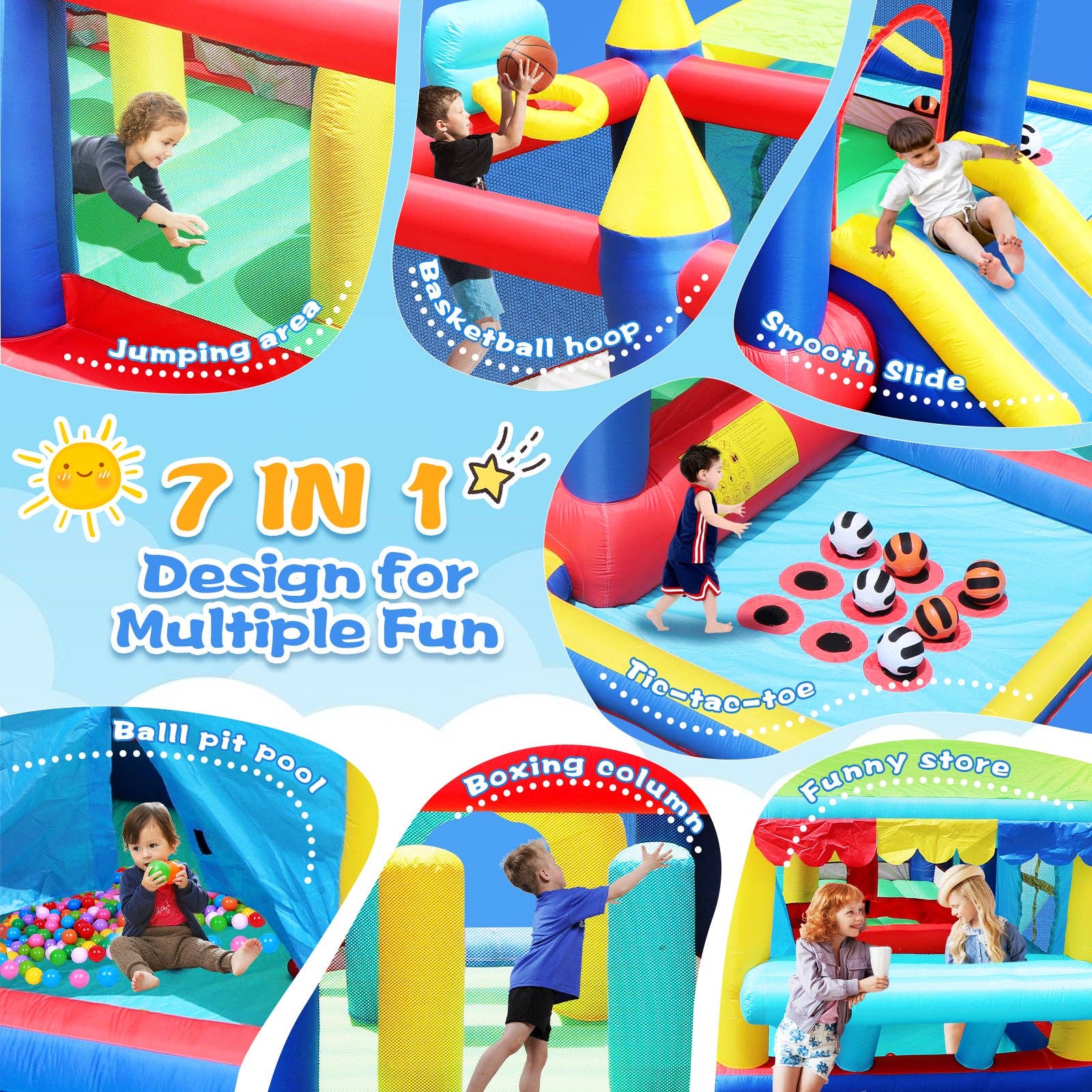 39F Inc. - Wholesale Inflatables - 7 in 1 Inflatable Bouncy House Castle with Ball Pit for Kids3
