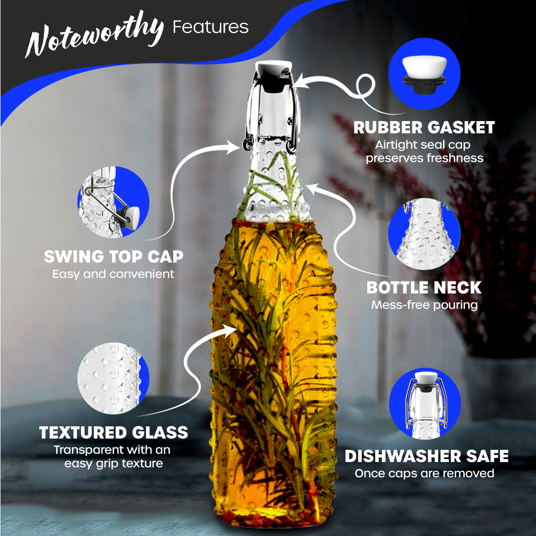 Nevlers - Wholesale Milk/Juice Bottle - Glass Swing Top Bottles - 33 oz. Dotted Design (Set of 6)1