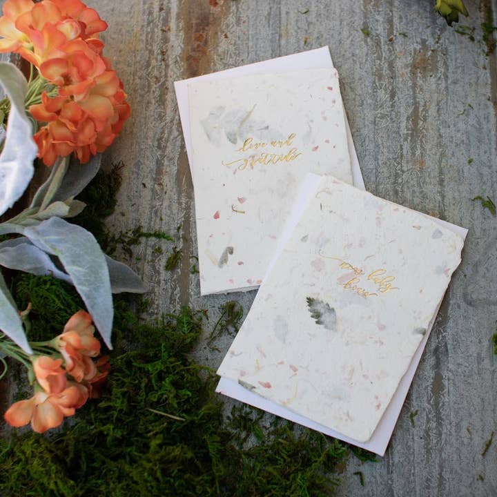 Oblation Papers & Press - Wholesale Baby Card - New Baby Love in Flowers Handmade Paper Letterpress Card1