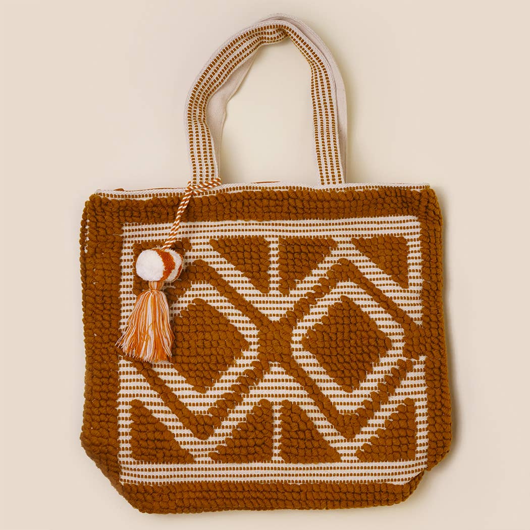 Fashion City - Vente Tote bag – femme - Sac cabas bohème tissé avec pompons et franges0