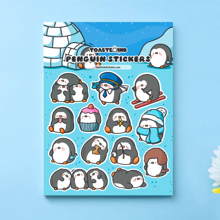 Toastedink - Wholesale Sticker - Penguin Sticker Sheet | Cute Stickers