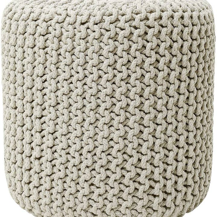 Ivory REDEARTH Cylindrical Hand Knitted Pouf - Foot Stool Ottoman - Cord Boho Pouffe - Cotton Round Poof Accent Chair for Home Decor, Kids, Living Room, Bedroom, Nursery, Patio, Lounge(16”x16”x16”; Ivory) for wholesale on Faire