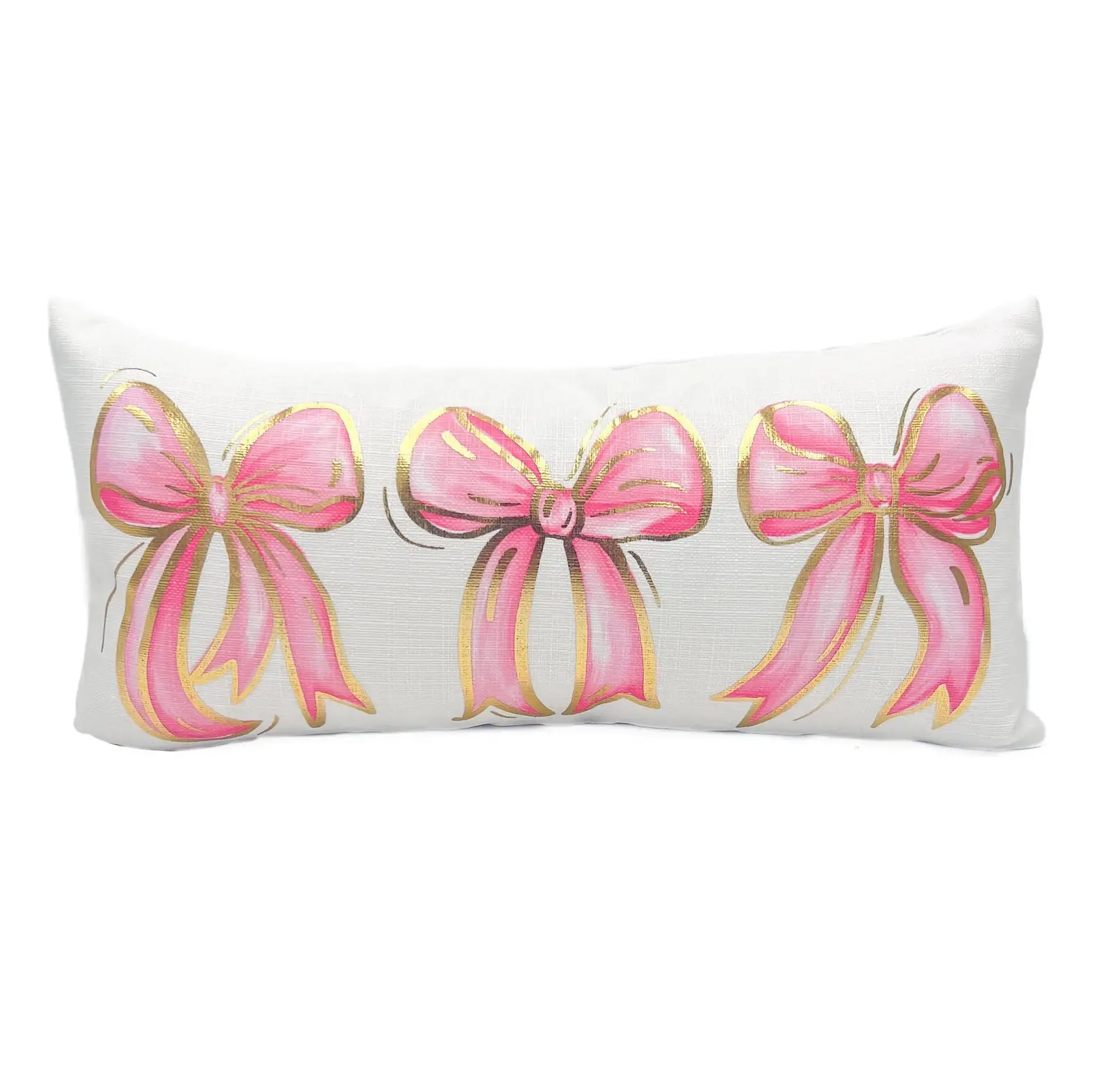 Rachel Brooks Design, LLC - Wholesale Throw/Decorative Pillow - Gold Foil Pink Bows Pillow0