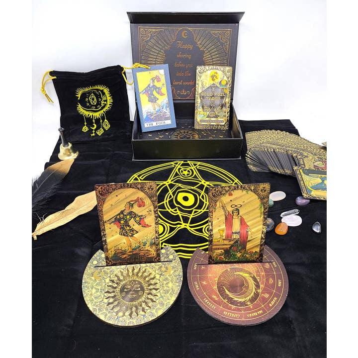 GREENROOTS USA LLC - Venta al por mayor Cartas del tarot - Juego de tarot Rider-Waite en caja de regalo con lámina de oro negro5