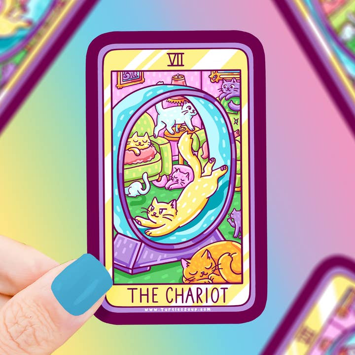 The Chariot Cat Major Arcana Tarot-kort Vinylklistermærke for engroshandel hos Turtle's Soup