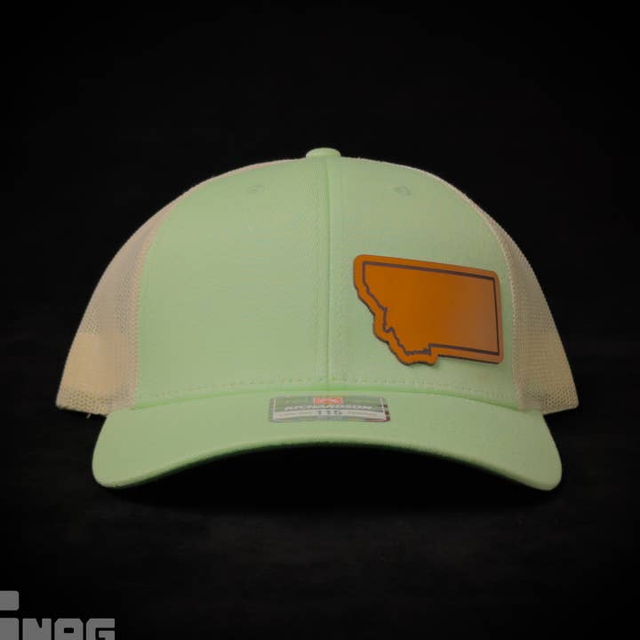 Snag Customs - Wholesale Trucker Hat - Unisex - Montana State Outline Leather Patch Hat15