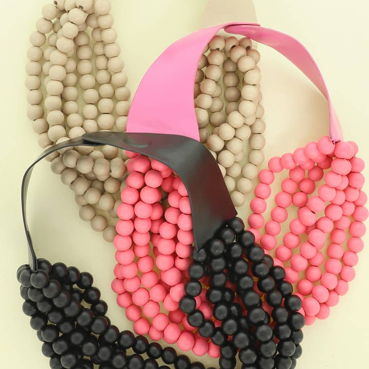 anbfashion - Wholesale Beaded/Pearl Necklace - WOOD BEADED LAYERED MAGNETIC NECKLACE