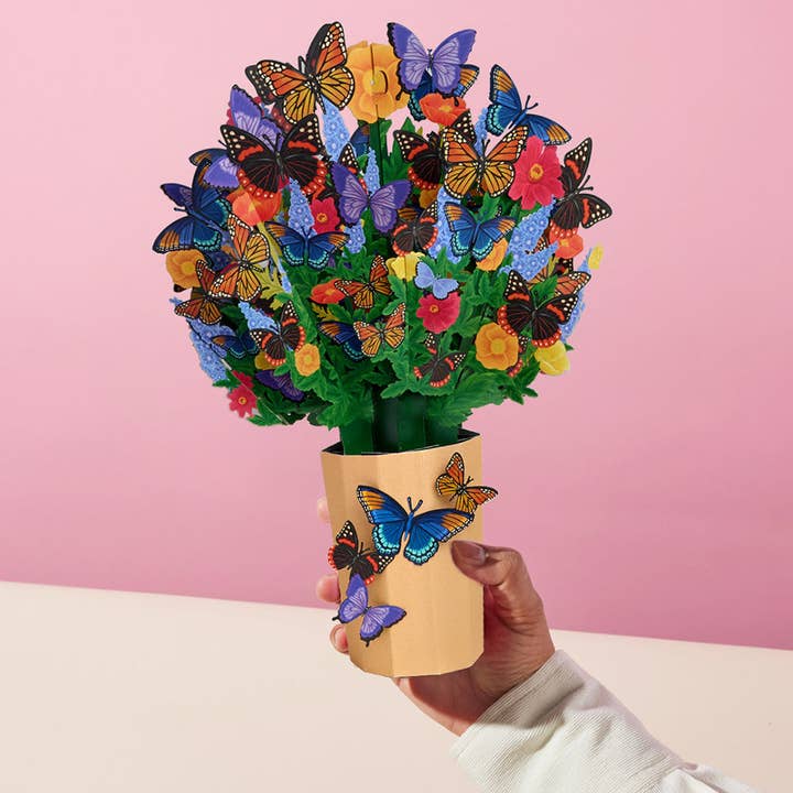 Lovepop Cards - Wholesale Everyday Greeting Card - Brilliant Butterfly 12”H x 8.5”W Bouquet, Vase, Vintage