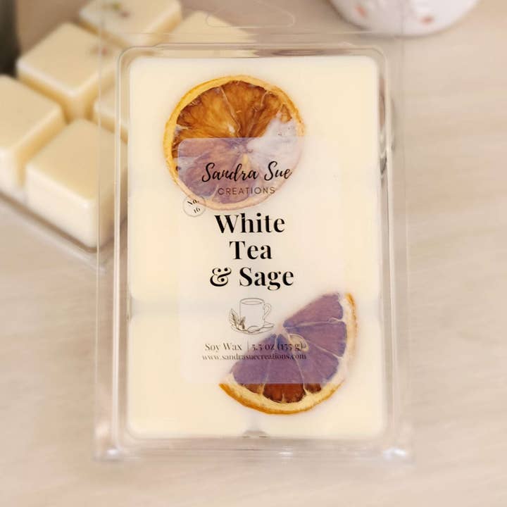 Cera di Soia Profumata al Tè Bianco e Salvia, 5,5 oz | Formato Extra Large per la vendita all'ingrosso da parte di Sandra Sue Creations LLC