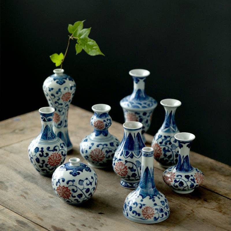 Gohobi （We cover U.S. import duties） - Wholesale Vase - Gohobi Hand-painted Blue and White Porcelain Vase (Red Flowers)19