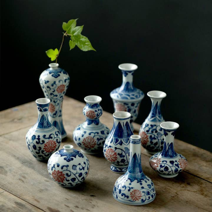 Gohobi (We cover U.S. import duties) - Wholesale Vase - Gohobi Hand-painted Blue and White Porcelain Vase (Red Flowers)19