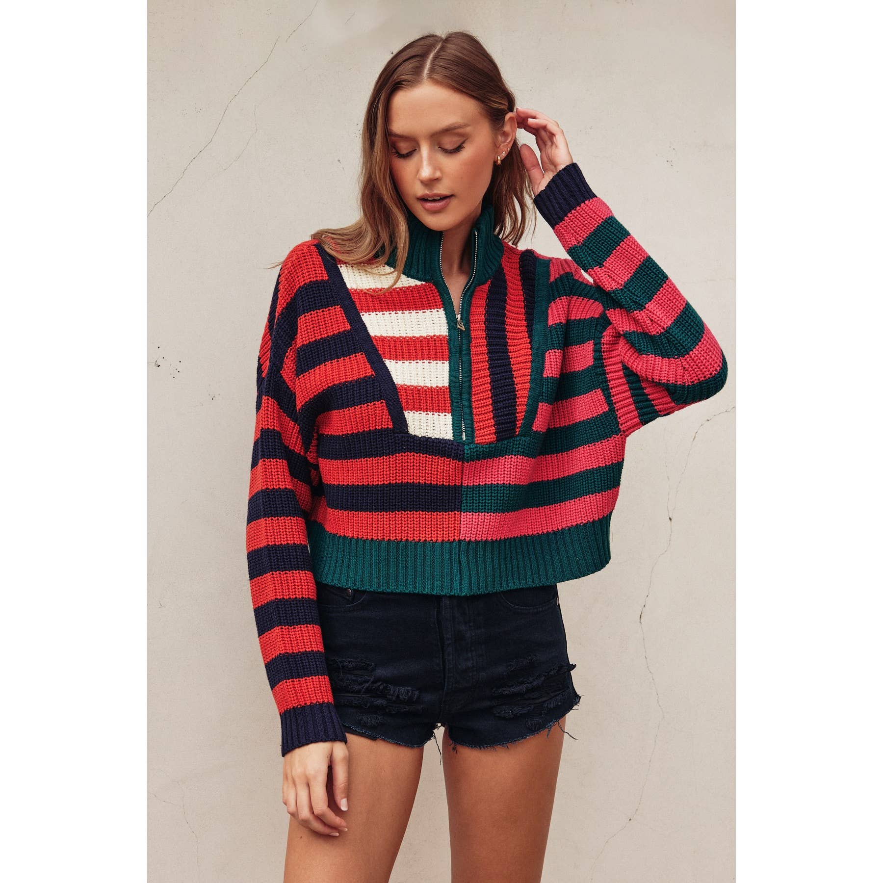 Dress Forum - Wholesale Knit Sweater - Women's - Colorburst Half Zip Collared Sweater (1)14