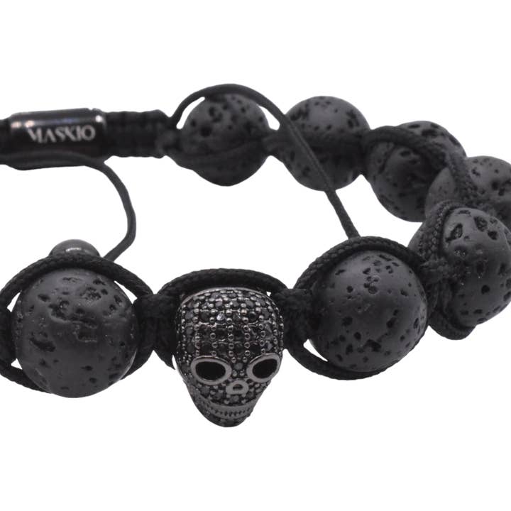 Maskio Black Lava Stone and Skull Bracelet for wholesale by Maskio