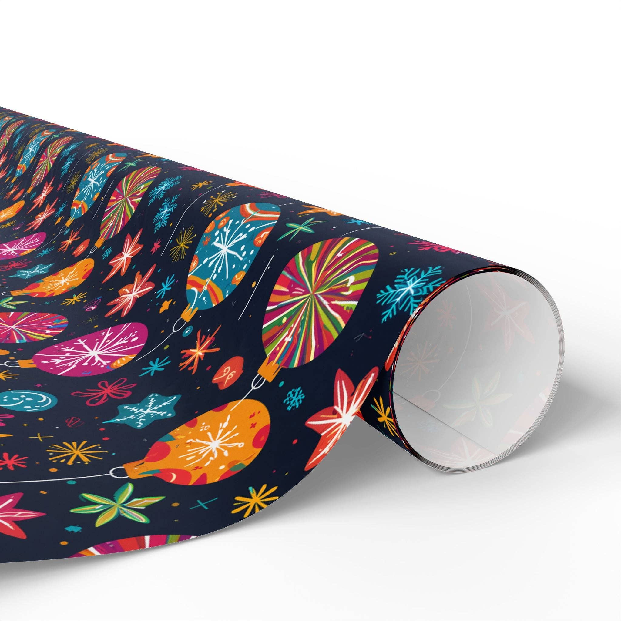 Lokipawz - Wholesale Flat Wrap - Bauble Blitz – Neon Ornament Holiday Wrapping Paper8