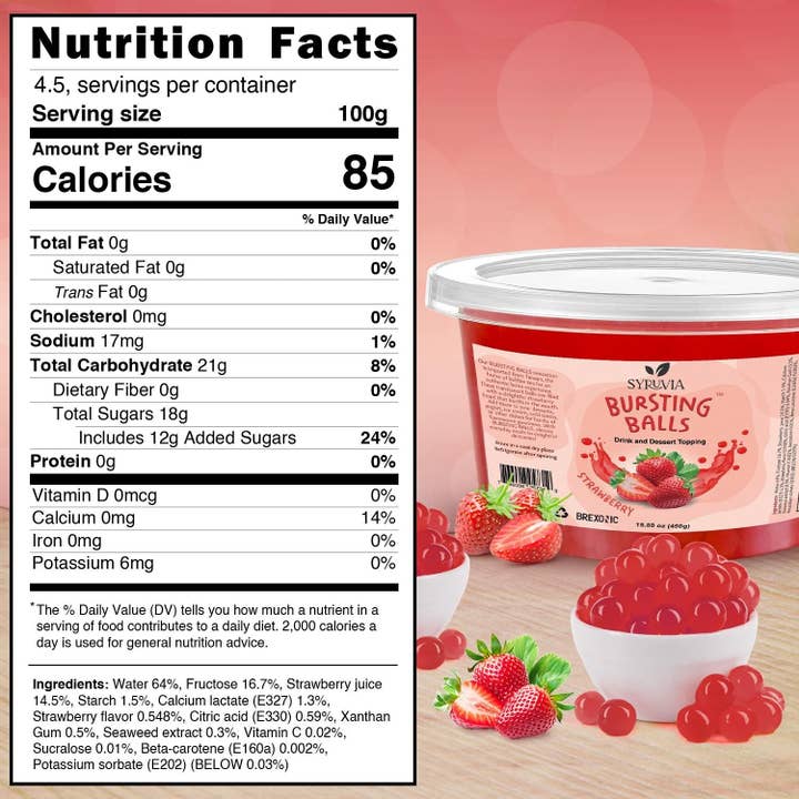 Syruvia - Wholesale Beverage Mix - 1 LB Strawberry Flavored Popping Boba