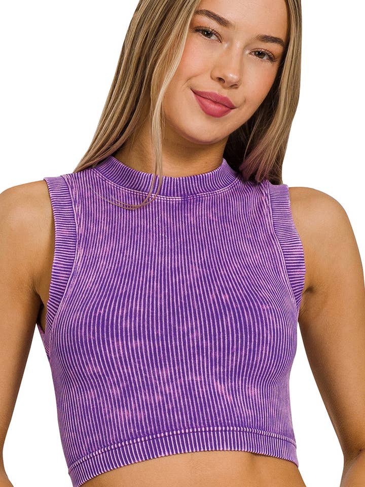 .SI-25767 Washed Seamless High neck Crop Tank for wholesale by 42POPS