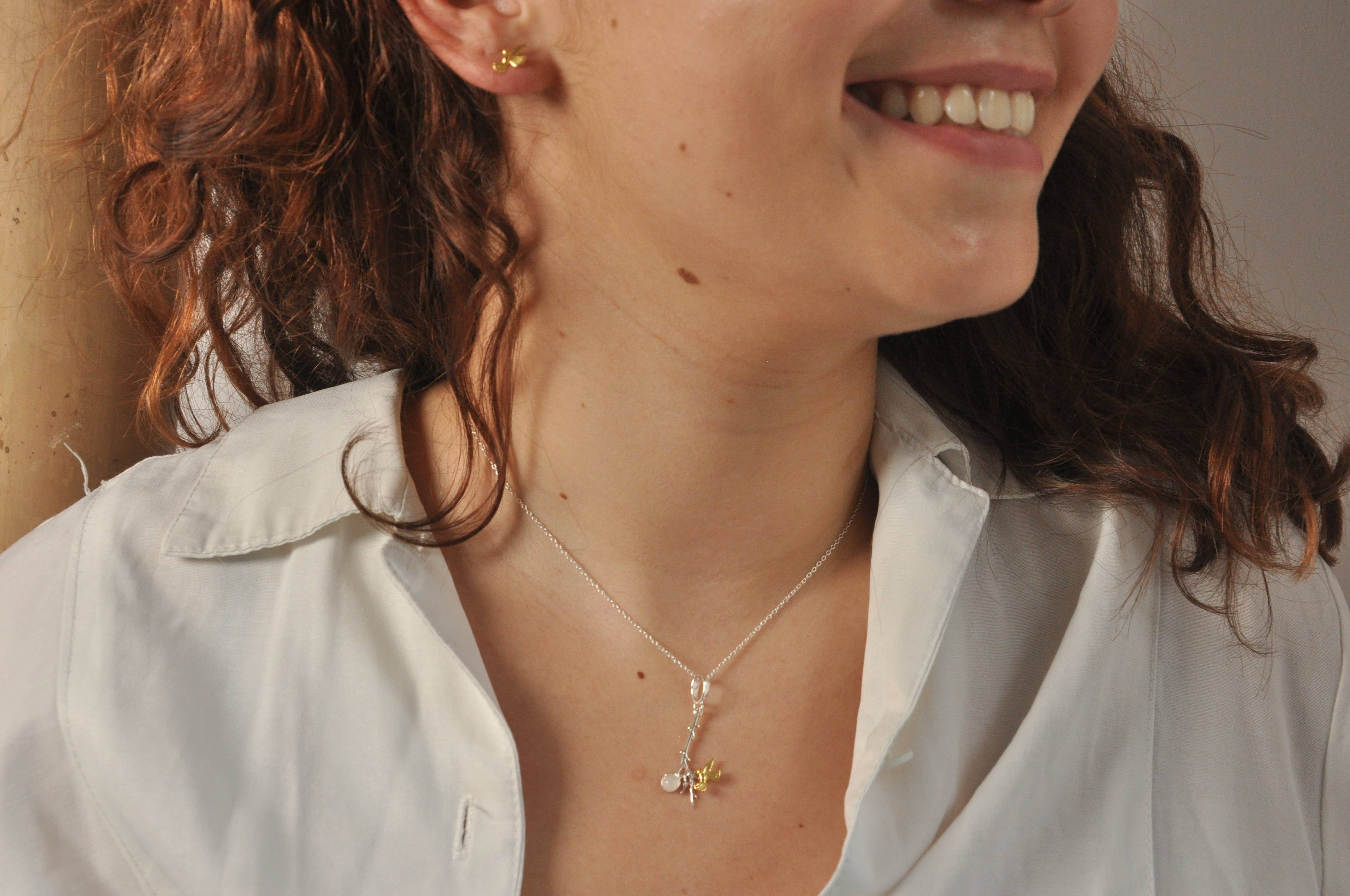 CocoonMe - Wholesale Pendant/Charm Necklace - Pink quartz hummingbird necklace - sterling silver0